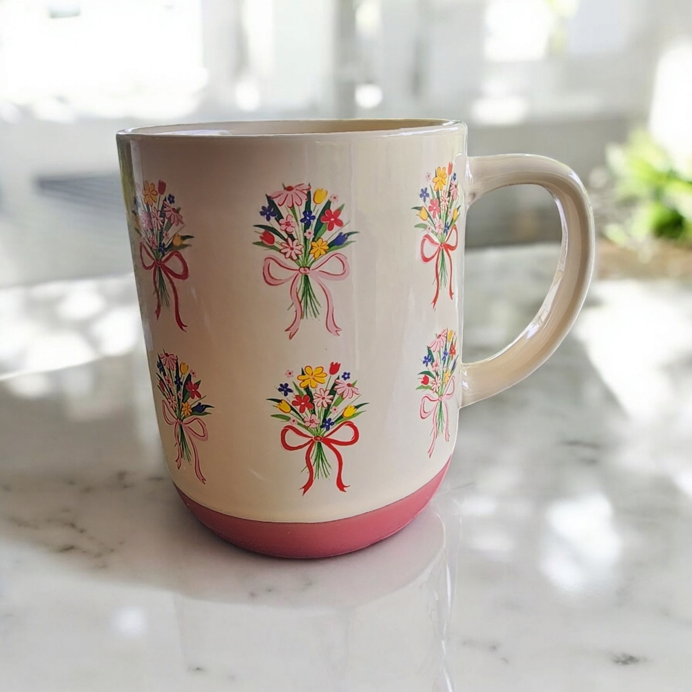 Floral Ribbion Bow Bouquet Mug Cup with Mama Inside words Pink Accents